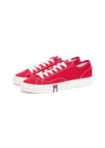 Plateausneaker Tommy Jeans "ARCHIVE Y2K", Damen, Gr. 35, rot, Textil, unifarben, Schuhe Plateausneaker, Freizeitschuh, Halbschuh, Schn&uuml;rer im Retro-Look mit Label im Plateau
