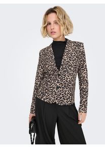 Kurzblazer Only "ONLELISIA LIFE L/S AOP BLAZER TLR", Damen, Gr. XS, schwarz aop:w leo, Web, Obermaterial: 62% Polyester, 33% Viskose, 5% Elasthan, bedruckt, regular fit taillenbedeckt, V-Ausschnitt, Blazer Kurzblazer, Materialmix, regular fit