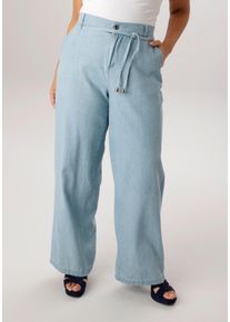 Weite Jeans ANISTON PLUS, Damen, Gr. 46, N-Gr, blau (bleached), Web, Obermaterial: 100% Baumwolle, unifarben, bequem lang, Jeans Weite Jeans, mit elastischen Bund - NEUE KOLLEKTION