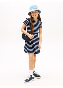 Skaterkleid Tommy Hilfiger "ESSENTIAL PUNTO SKATER DRESS SS", M&auml;dchen, Gr. 6 (116), N-Gr, schwarz night navy stripes, Web, Obermaterial: 72% Polyester, 23% Modal, 5% Elasthan, gestreift, regular fit kniefrei, Rundhals, eingesetzt abgesteppte Kante, Kleider Skaterkleid, Kinder bis 16 Jahre, regular fit