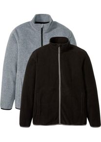 Fleecejacke bonprix, Damen, Gr. 52/54 (L), schwarz (schwarz, grau meliert), Fleece, Obermaterial: 100% Polyester, kontrastfarbene Details, unifarben, regular fit h&uuml;ftbedeckend, Rundhals, eingefasste Kante kontrastfarben, Jacken Fleecejacke, unifarbenes Design mit farbigen Details, mit Eingriffstaschen
