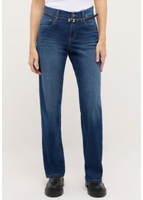 5-Pocket-Jeans Angels "Liz City", Damen, Gr. 46, L&auml;nge 32, mid blau used, Denim/Jeans, Obermaterial: 89% Baumwolle, 8% Polyester, 3% Elasthan, relaxed fit lang, Jeans 5-Pocket-Jeans, mit G&uuml;rtel, Relaxed Fit