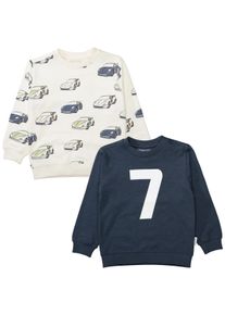 Sweatshirt STACCATO, Jungen, Gr. 116/122, dunkelblau, hellwei&szlig;, Sweatware, Obermaterial: 100% Baumwolle, bedruckt, normal h&uuml;ftbedeckend, Rundhals, Flachstrickb&uuml;ndchen, Sweatshirts Sweatshirt, 2er Pack, Auto-Motive und Zahlenprint f&uuml;r Boys