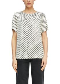 Shirtbluse comma, Damen, Gr. 40, wei&szlig; beige, Web, Obermaterial: 95% Polyester, 5% Elasthan, gestreift, regular fit normal, Rundhals, Blusen Shirtbluse, mit Streifen Muster