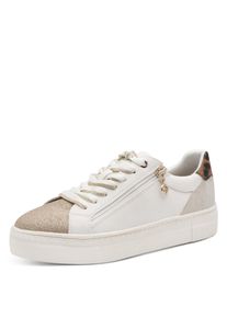 Plateausneaker Tamaris, Damen, Gr. 38, wei&szlig; kombiniert, Lederimitat, kontrastfarbene Details, Schuhe Plateausneaker, Schn&uuml;rschuh, Halbschuh, Freizeitschuh in veganer Verarbeitung