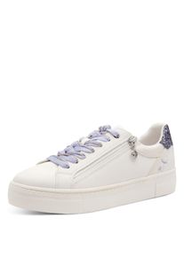Plateausneaker Tamaris, Damen, Gr. 40, wei&szlig;, lila kombiniert, Lederimitat, Glitzer, kontrastfarbene Details, Schuhe Plateausneaker, Schn&uuml;rschuh, Halbschuh, Freizeitschuh in veganer Verarbeitung