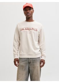 Jack & Jones Sweatshirt JACK & JONES "JJDEVIN DAYTONA PRINT SWEAT CREW NECK", Herren, Gr. S, moonbeam, angeraute Sweatware, Obermaterial: 60% Baumwolle, 40% Polyester, bedruckt, regular fit normal, Rundhals, Rippb&uuml;ndchen, Sweatshirts Sweatshirt