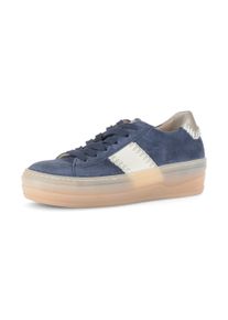 Plateausneaker Gabor, Damen, Gr. 35, jeansblau, creme, goldfarben, Nappaleder, Veloursleder, kontrastfarbene Details, Schuhe Plateausneaker, Freizeitschuh, Halbschuh, Schn&uuml;rschuh mit transparenter Laufsohle