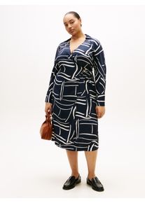 Shirtkleid Tommy Hilfiger Curve "CRV VIS TWILL MIDI SHIRT DRS LS", Damen, Gr. 50, N-Gr, flag feathers navy large, Jersey, Obermaterial: 100% Viskose, bedruckt, regular fit lang, V-Ausschnitt, Kleider Shirtkleid, in gro&szlig;en Gr&ouml;&szlig;en