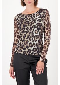 Langarmshirt monari "Shirt Leo allover Mesh", Damen, Gr. 34, schwarz (schwarz gemustert), Web, Obermaterial: 90% Polyester, 10% Elasthan, gemustert, mehrfarbig, regular fit normal, Rundhals, eingesetzt gerader Abschluss, Shirts Langarmshirt, Regular fit mit Rundhalsausschnitt