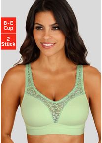 Entlastungs-BH Petite Fleur, Damen, Gr. 95, Cup D, gr&uuml;n (mint, wei&szlig;), Jersey, Obermaterial: 80% Baumwolle, 11% Polyamid, 9% Elasthan, BHs Entlastungs-BH, ohne B&uuml;gel, Baumwoll-Qualit&auml;t. Packung