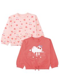 Sweater STACCATO, M&auml;dchen, Gr. 116/122, coral rot, blush aop, Sweatware, Obermaterial: 95% Baumwolle, 5% Elasthan, bedruckt, l&auml;ssig geschnitten h&uuml;ftbedeckend, Rundhals, elastischer Bund, Sweatshirts Sweater, mit Frontpint und Allover-Print, 2er Pack f&uuml;r Girls