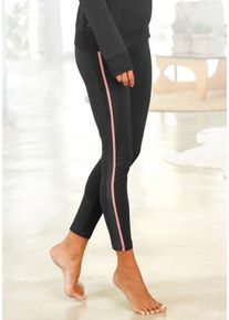 H.I.S. Sweathose H.I.S, Damen, Gr. 44/46, N-Gr, bunt (anthrazit, rosa), Single Jersey, Obermaterial: 95% Baumwolle, 5% Elasthan, unifarben mit Farbeinsatz, Basic, eng kn&ouml;chellang, Hosen Sweathose, Seitliche Streifeneins&auml;tze in Kontrastfarben, Loungewear, Topseller