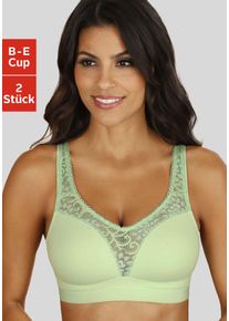 Entlastungs-BH Petite Fleur, Damen, Gr. 75, Cup D, gr&uuml;n (mint, wei&szlig;), Jersey, Obermaterial: 80% Baumwolle, 11% Polyamid, 9% Elasthan, BHs Entlastungs-BH, ohne B&uuml;gel, Baumwoll-Qualit&auml;t. Packung