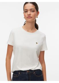 V&eacute;ro Moda Kurzarmshirt VERO MODA "VMVIVA S/S O-NECK T-SHIRT JRS BTQ GA", Damen, Gr. L, snow wei&szlig; print:gold foil heart, Jersey, Obermaterial: 100% Baumwolle, bedruckt, regular fit normal, Rundhals, Shirts Kurzarmshirt