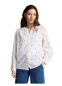 Klassische Bluse Tom Tailor, Damen, Gr. 44, wei&szlig; rot heart design, Web, Obermaterial: 100% Baumwolle, bedruckt, regular fit normal, Manschette, Blusen Klassische Bluse, mit All-Over Print