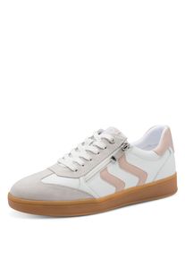 Plateausneaker Marco Tozzi, Damen, Gr. 41, wei&szlig;, rose, Lederimitat, Textil, Veloursleder, unifarben mit Farbeinsatz, Schuhe Plateausneaker, Freizeitschuh, Halbschuh, Schn&uuml;rschuh mit Kontrastbesatz