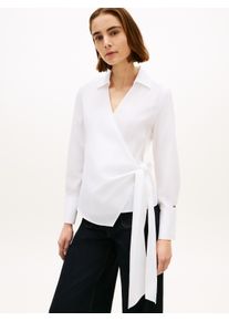 Langarmbluse Tommy Hilfiger "POPLIN KNOT BLOUSE WITH LS", Damen, Gr. 44, th optic wei&szlig;, Web, Obermaterial: 100% Baumwolle, unifarben, bequem normal, Blusen Langarmbluse, mit Wickeloptik