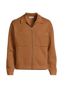 LANDS' END Feinstrick-Cardigan mit Rei&szlig;verschluss, Herren,  Braun, Baumwolle, by Lands' End