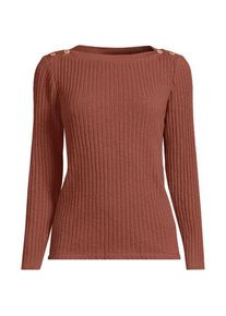 LANDS' END Rippstrick-Shirt mit U-Boot-Ausschnitt, Damen,  Braun, Elasthan/Baumwoll-Mischung/Polyester-Mischung, by Lands' End