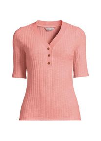 LANDS' END Rippstrick-Henleyshirt mit halblangen &Auml;rmeln, Damen,  Pink, Elasthan/Baumwoll-Mischung/Polyester-Mischung, by Lands' End