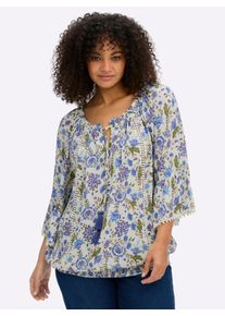 sheego by Joe Browns sheego Gro&szlig;e Gr&ouml;&szlig;en Tunika im Boho-Look, champagner-royalblau-gemustert, Gr&ouml;&szlig;e 46 - Damen