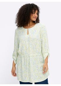 sheego Gro&szlig;e Gr&ouml;&szlig;en Tunika mit Blumenprint und Taillen-Gummizug, ecru-eisblau-gemustert, Gr&ouml;&szlig;e 56 - Damen