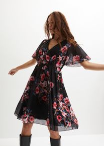 bonprix Minikleid aus Mesh, schwarz, Gr.48/50 (XL), Modernes Kleid mit Ausschnitt in Wickeloptik