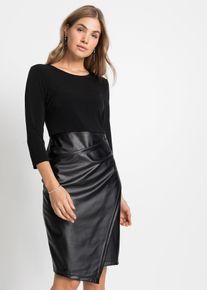 bonprix Lederimitat-Kleid mit Jersey-Oberteil, schwarz, Gr.40/42 (M), Stylisches Kleid mit Lederimitat-Rock und Jersey-OberteilLederimitat