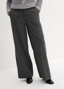 bonprix Wollhose mit Fischgratmuster, grau, Gr.48, hochwertige Hose mit weitem Bein und hohem Wollanteil, mit Kniefutter, aus Wolle