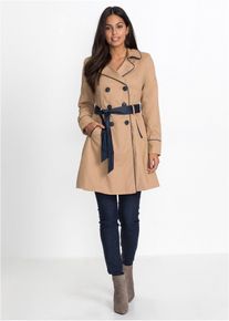 bonprix Trenchcoat in A-Linie, beige, Gr.44, Modischer Trenchcoat mit zeitlosen Farbkontrasten, 82% Polyester
