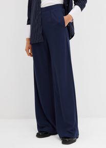 bonprix Palazzo-Hose aus bequemen Punto di Roma, blau, Gr.42, Hose mit weitem Bein, Falten und elastischem Bund, aus Viskose