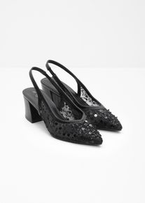 bonprix Slingpumps mit Pailletten, schwarz, Gr.38, Eleganter Sling-Pumps mit glitzernden Details - ideal f&uuml;r festliche Anl&auml;sse