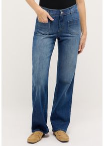 High-waist-Jeans Angels "Liz Smart", Damen, Gr. 46, L&auml;nge 28, mid blau used, Denim/Jeans, Obermaterial: 91% Baumwolle, 6% Polyester, 3% Elasthan, unifarben, relaxed fit lang, Jeans High-waist-Jeans, mit ausgestelltem Bein und Stretch