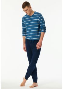 Schlafanzug Schiesser "Casual Nightwear", Damen, Gr. 54, 803, dunkelblau, Single Jersey, Obermaterial: 100% Baumwolle, bequem lang, Rundhals, Homewear-Sets Schlafanzug, Knopfleiste, Bindeband, Langarm, Baumwolle, Single Jersey