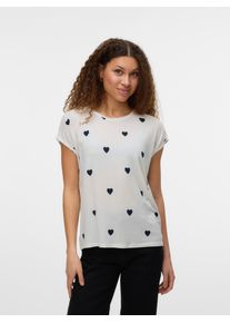 V&eacute;ro Moda Kurzarmshirt VERO MODA "VMAVA SS TOP MULTI AOP NOOS", Damen, Gr. M, snow wei&szlig; aop:navy blazer hearts, Jersey, Obermaterial: 95% Lyocell, 5% Elasthan, bedruckt, regular fit normal, Rundhals, Shirts Kurzarmshirt, Materialmix, regular fit