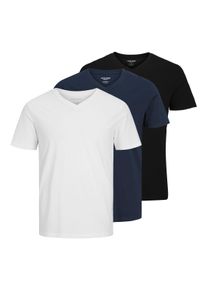 Jack & Jones V-Shirt JACK & JONES "JJEORGANIC BASIC TEE SS V-NECK 3PK MP", Herren, Gr. XL, navy blazer pack:navy blazer, schwarz, wei&szlig;, Jersey, Obermaterial: 100% Baumwolle, unifarben, normal, V-Ausschnitt, Shirts V-Shirt