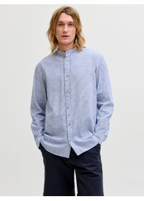 Jack & Jones Langarmhemd JACK & JONES "JJESUMMER LINEN BLEND BAND SHIRT L/S SN", Damen, Gr. S, N-Gr, infinity stripes:stripes, Web, Obermaterial: 70% Baumwolle, 30% Leinen, gestreift, regular fit normal, 1-Knopf-Manschette, Hemden Langarmhemd, Baumwollmischung, regular fit