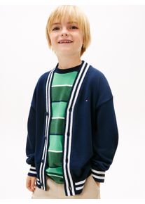 Strickjacke Tommy Hilfiger "VARSITY RIB V-NECK CARDIGAN", Jungen, Gr. 5 (110), schwarz night navy, Strick, Obermaterial: 100% Baumwolle, unifarben, regular fit normal, V-Ausschnitt, eingesetzt Rippb&uuml;ndchen, Strickjacken Strickjacke, Kinder bis 16 Jahre, regular fit