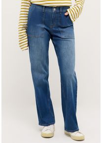 Relax-fit-Jeans Angels "LIZ WORKER", Damen, Gr. 46, L&auml;nge 30, mid blau used, Denim/Jeans, Obermaterial: 91% Baumwolle, 6% Polyester, 3% Elasthan, relaxed fit lang, Jeans Relax-fit-Jeans, mit gro&szlig;en Vordertaschen und Fade-Out Effekten