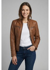 Lederjacke Mauritius "MWJanka", Damen, Gr. M, braun (cognac), Obermaterial: 100% Schafsleder. Futter: 100% Baumwolle. &Auml;rmelfutter: 100% Polyester, unifarben, regular fit kurz, eingesetzt angesetztes B&uuml;ndchen, Jacken Lederjacke