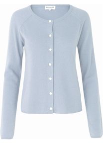 Strickjacke rosemunde "Laica cardigan", Damen, Gr. XL, blau (heather sky), Strick, Obermaterial: 70% Wolle, 30% Kaschmir, unifarben, regular fit h&uuml;ftlang, Rundhals, Raglan&auml;rmel Rippstrickb&uuml;ndchen, Strickjacken Strickjacke, mit Rundhalsausschnitt, Woll-Kaschmir-Mix