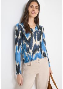 Langarmshirt Cecil, Damen, Gr. L (42), universal blau melange, Jersey, Obermaterial: 67% Viskose, 28% Polyester, 5% Elasthan, bedruckt, meliert, regular fit normal, V-Ausschnitt, gerader Abschluss, Shirts Langarmshirt, mit All-Over Print