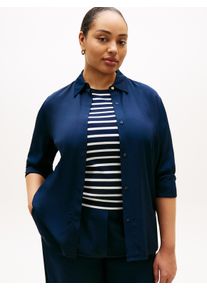 Hemdbluse Tommy Hilfiger Curve "CRV VIS TWILL BUTTON UP SHIRT", Damen, Gr. 52, schwarz night navy, Web, Obermaterial: 100% Viskose, bedruckt, regular fit normal, Manschette, Blusen Hemdbluse, in gro&szlig;en Gr&ouml;&szlig;en