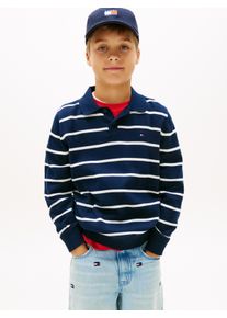 Strickpullover Tommy Hilfiger "POLO COLLAR SWEATER LS", Jungen, Gr. 14 (164), schwarz night navy stripe, Strick, Obermaterial: 100% Baumwolle, gestreift, regular fit normal, Rundhals, eingesetzt B&uuml;ndchen, Pullover Strickpullover, Kinder bis 16 Jahre, regular fit