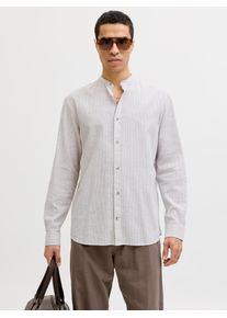 Jack & Jones Langarmhemd JACK & JONES "JJESUMMER LINEN BLEND BAND SHIRT L/S SN", Damen, Gr. XS, N-Gr, crockery stripes:stripes, Web, Obermaterial: 70% Baumwolle, 30% Leinen, gestreift, regular fit normal, 1-Knopf-Manschette, Hemden Langarmhemd, Baumwollmischung, regular fit