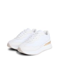 Keilsneaker Tommy Hilfiger "TH CHIC MONOGRAM RUNNER", Damen, Gr. 40, wei&szlig;, ecru, Leder, Schuhe Keilsneaker, Freizeitschuh, Halbschuh, Schn&uuml;rschuh mit goldfarbenem Besatz