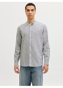 Jack & Jones Langarmhemd JACK & JONES "JJESUMMER LINEN BLEND BAND SHIRT L/S SN", Damen, Gr. S, N-Gr, vetiver stripes:stripes, Web, Obermaterial: 70% Baumwolle, 30% Leinen, gestreift, regular fit normal, 1-Knopf-Manschette, Hemden Langarmhemd, Baumwollmischung, regular fit