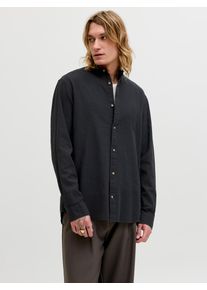 Jack & Jones Langarmhemd JACK & JONES "JJESUMMER LINEN BLEND BAND SHIRT L/S SN", Damen, Gr. L, N-Gr, schwarz, Web, Obermaterial: 70% Baumwolle, 30% Leinen, unifarben, regular fit normal, 1-Knopf-Manschette, Hemden Langarmhemd, Baumwollmischung, regular fit