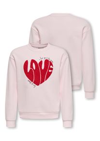 Sweatshirt KIDS Only "KOGLOVELY LIFE LS BOXY PRINTED SWT", M&auml;dchen, Gr. 134/140, barely pink print:love, Sweatware, Obermaterial: 70% Baumwolle, 30% Polyester, unifarben, bequem, Rundhals, B&uuml;ndchen, Sweatshirts Sweatshirt, in dezenter Boxy-Form